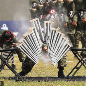 韓國慶建軍節(jié)69周年 特種兵空手劈磚
